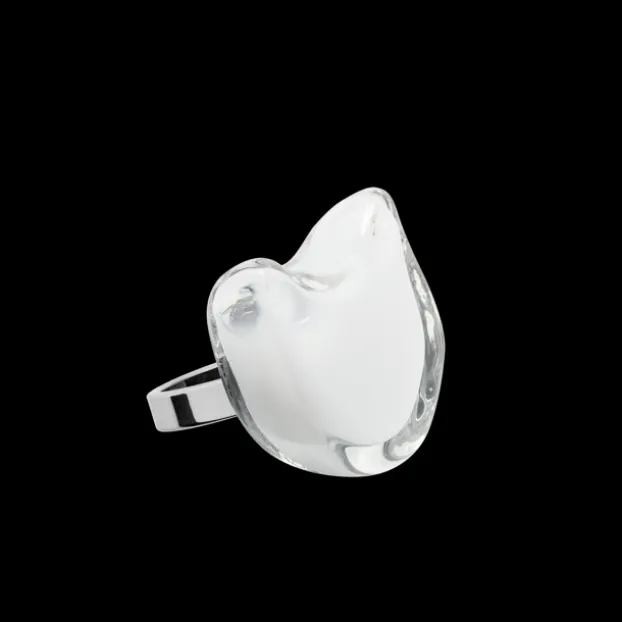 Bague en verre souffle - Chat Nano Milk