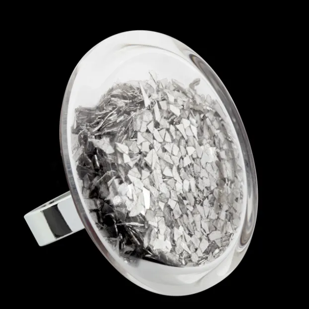 Bague en verre souffle - Cachou Giga Paillettes