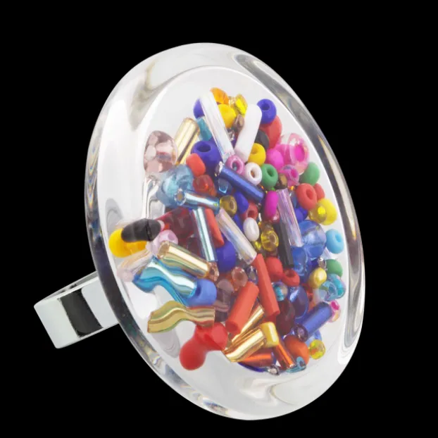 Bague en verre souffle - Cachou Giga Billes