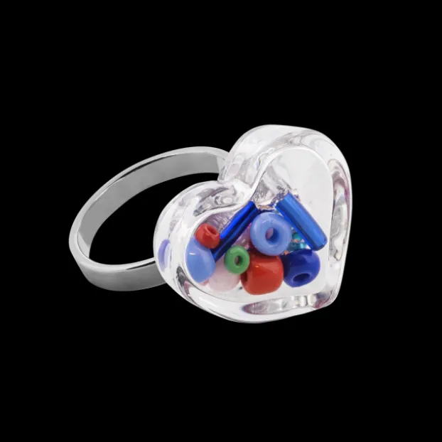 Bague en verre souffle - Coeur Nano Billes