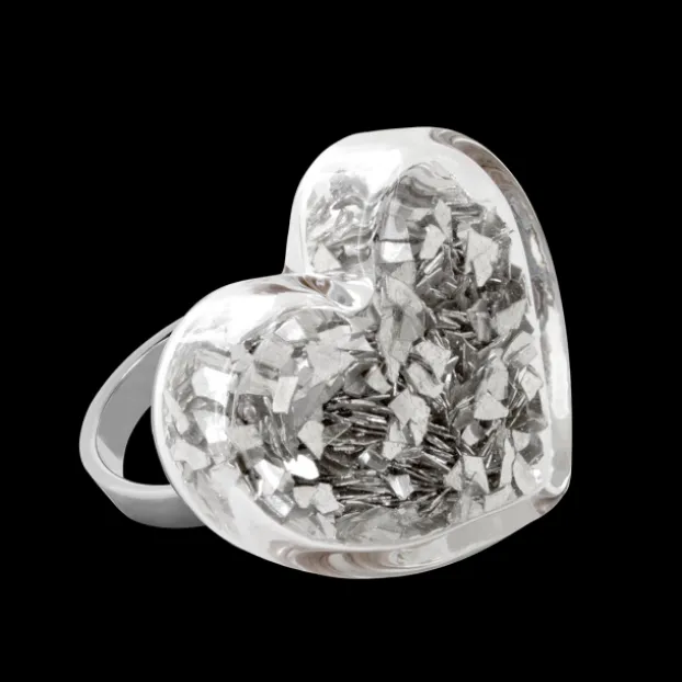Bague en verre souffle - Coeur Medium Paillettes
