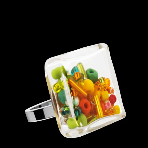 Bague en verre souffle - Carre Medium Mix Perles
