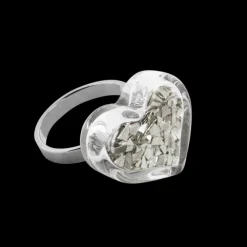 Bague en verre souffle - Coeur Nano Paillettes