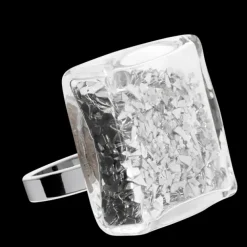 Bague en verre souffle - Carre Giga Paillettes