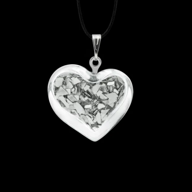 Pendentif en verre souffle - Coeur nano paillettes